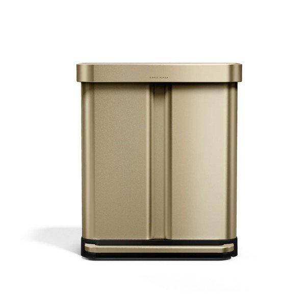 Oceľový odpadkový kôš 34+24 l na triedený odpad/pedálový v matne zlatej farbe – simplehuman-image-4