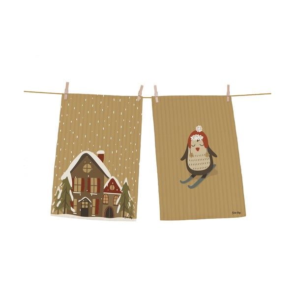 Vianočné bavlnené utierky v súprave 2 ks 50x70 cm Snowing Day – Butter Kings