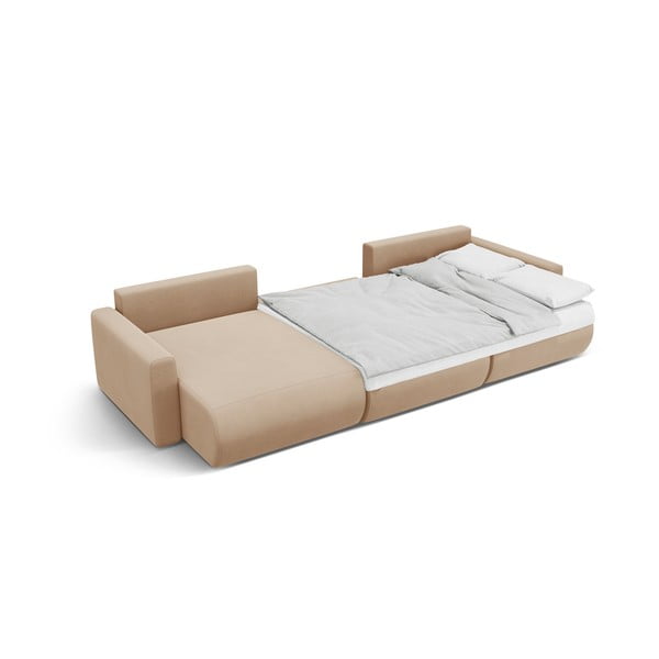 Svetlohnedá zamatová rozkladacia rohová pohovka s úložným priestorom (do "U") Belfast – Cosmopolitan Design-image-4