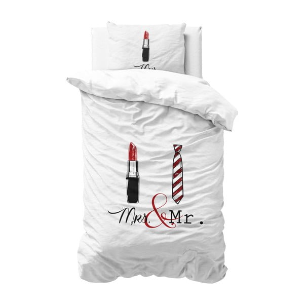 Biele obliečky z mikroperkálu Sleeptime Lips and Tie, 140 x 220 cm