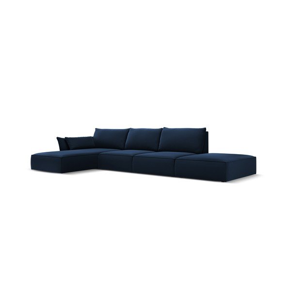 Tmavomodrá zamatová rohová pohovka (ľavý roh/s leňoškou) Vanda – Mazzini Sofas-image-2