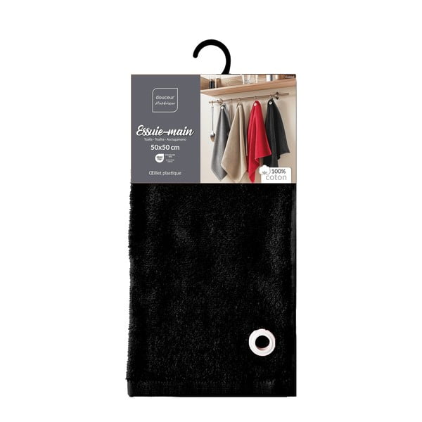 Čierny froté bavlnený uterák 50x50 cm Cuistot – douceur d'intérieur-image-3