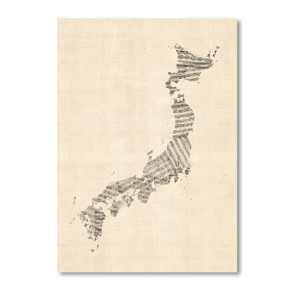 Plagát so sivou mapou Japonska Americanflat Music, 60  ×   42 cm