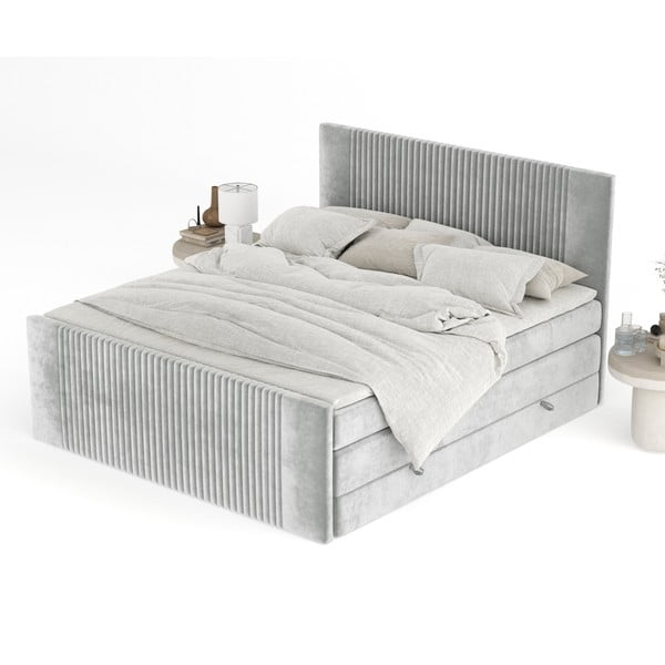 Svetlosivá boxspring posteľ s úložným priestorom 140x200 cm Bergamo – Maison de Rêve-image-3