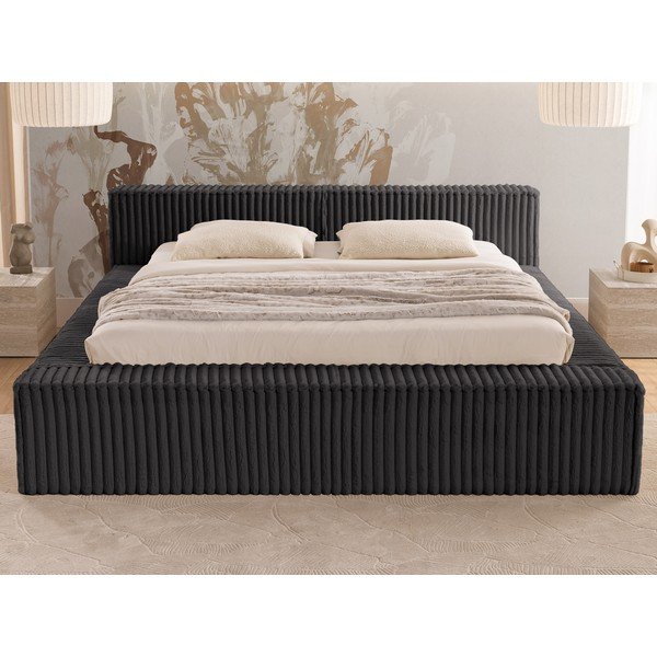 Čierna čalúnená dvojlôžková posteľ s úložným priestorom s roštom 140x200 cm Cloe – Ropez-image-4