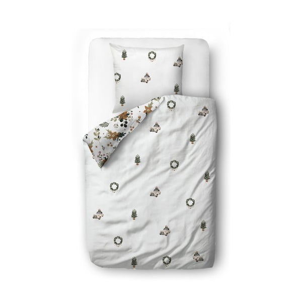 Biele obliečky na jednolôžko z bavlneného saténu 140x200 cm Festive Flowers – Butter Kings-image-2