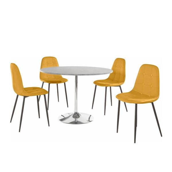 Sada okrúhleho jedálenského stola a 4 žltých stoličiek Støraa Terri Concrete
