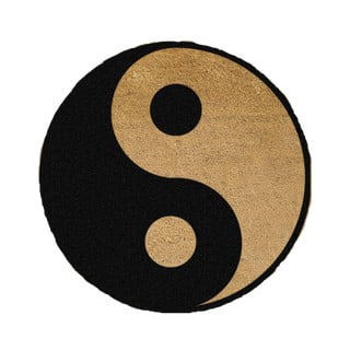 Čierna okrúhla rohožka z prírodného kokosového vlákna Artsy Doormats Yin Yang, ⌀ 70 cm
