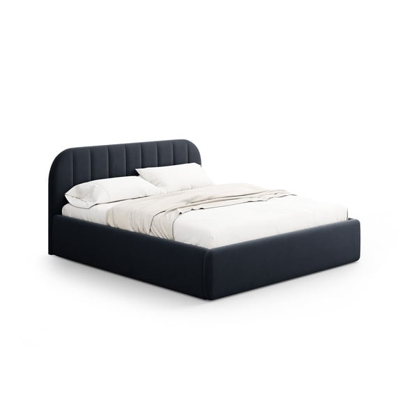 Tmavomodrá čalúnená dvojlôžková posteľ s úložným priestorom s roštom 160x200 cm Juno – Windsor & Co Sofas