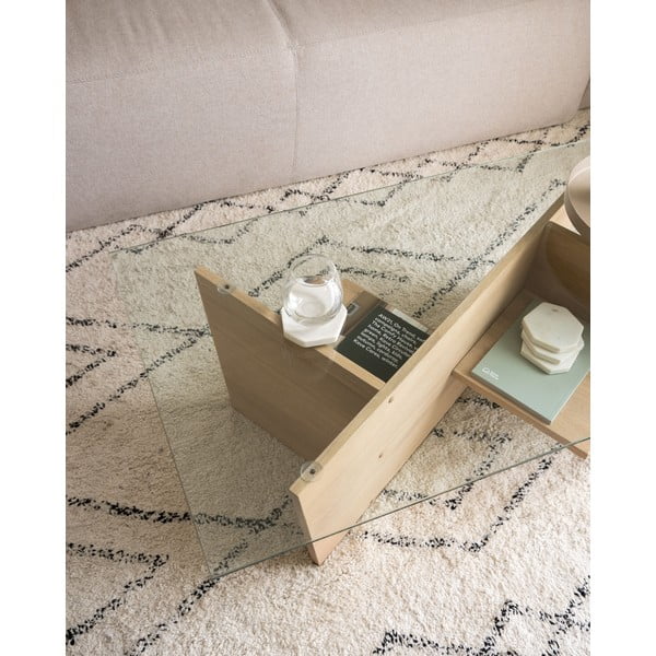 Konferenčný stolík so sklenenou doskou v prírodnej farbe 60x110 cm Balwind – Kave Home-image-2