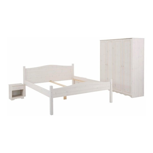 Biely 3-dielny dvojlôžkový posteľný set z borovicového dreva Støraa Maine