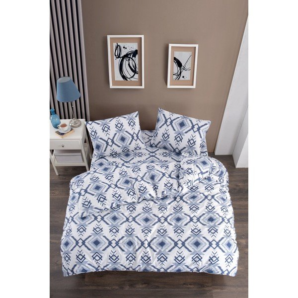 Bielo-modré obliečky na jednolôžko/predĺžené s plachtou/3-dielne 160x220 cm Geometric – Mila Home-image-1