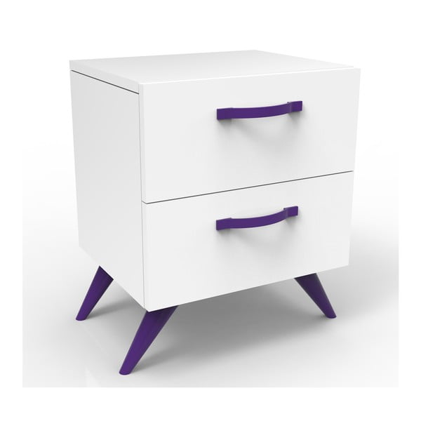 Biely nočný stolík s fialovými nohami Magenta Home Coulour Series, výška 55,3 cm