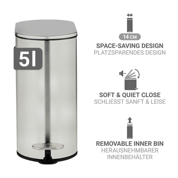 Pedálový odpadkový kôš z nehrdzavejúcej ocele v matne striebornej farbe 5 l Collungo – Wenko-image-2