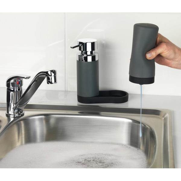 Sada 2 sivých zásobníkov na umývací prostriedok Wenko Squeeze, 250 ml-image-1