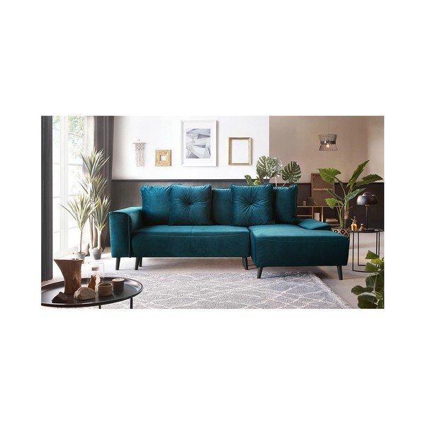 Petrolejovomodrá zamatová rozkladacia rohová pohovka Bobochic Paris Hera Bis, pravý roh-image-4