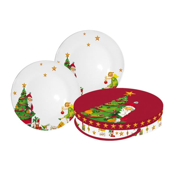 Sada 2 tanierov z kostného porcelánu s vianočným motívom v darčekovom balení PPD Gifts Are Coming