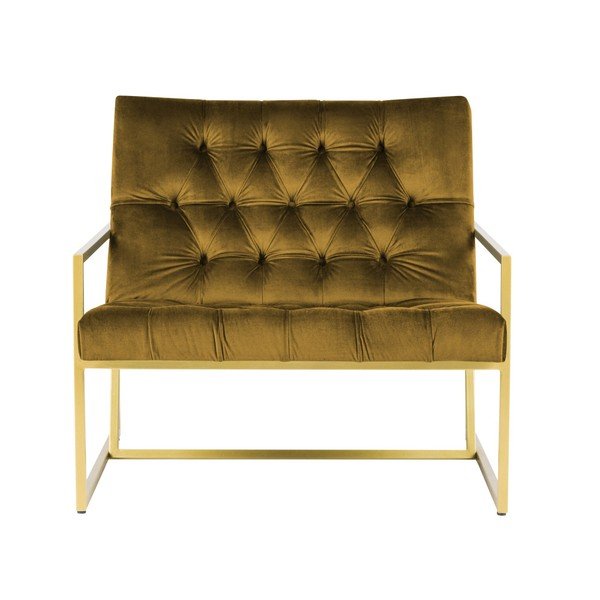 Horčicovožlté kreslo s konštrukciou v zlatej farbe Mazzini Sofas Bono-image-2