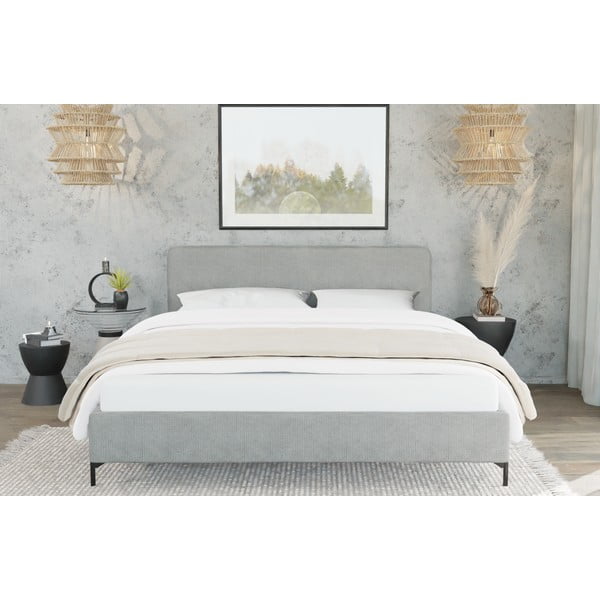 Svetlosivá čalúnená dvojlôžková posteľ s roštom 160x200 cm Barker – Ropez-image-3