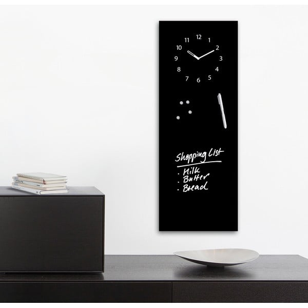 Magnetická tabuľa s hodinami Eurographics Black Clock, 30 x 80 cm
