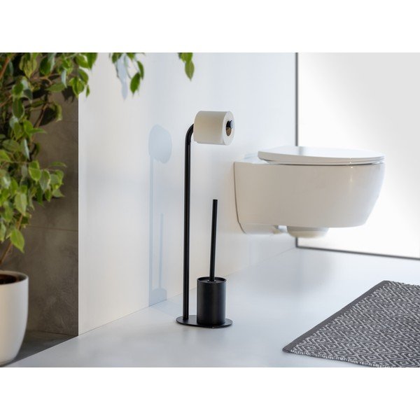 Čierny oceľový stojan na toaletný papier so štetkou Levante – Wenko-image-2