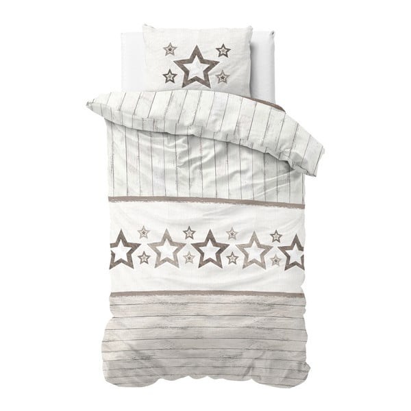 Hnedo-biele obliečky z mikroperkálu Sleeptime Stars, 140 × 220 cm
