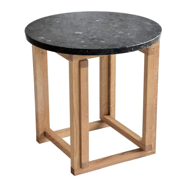 Čierny žulový odkladací stolík s podnožou z dubového dreva RGE Accent, ⌀ 50 cm
