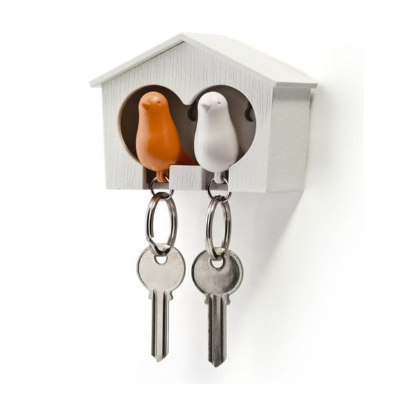 Búdka s kľúčenkami QUALY Duo Sparrow, biela búdka+oranžová kľúčenka