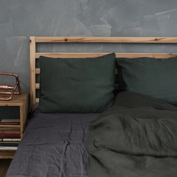 Tmavosivá ľanová elastická plachta Linen Tales, 180 x 200 cm-image-1