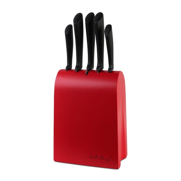 Červený stojan s nožmi s gumovou rukoväťou Vialli Design
