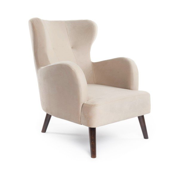 Béžové zamatové kreslo ušiak Noemye – Bonami Selection