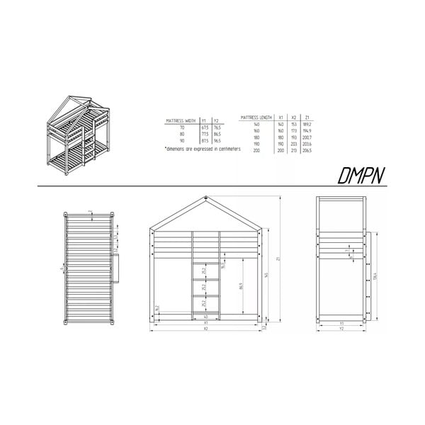 Domčeková poschodová detská posteľ s roštom v prírodnej farbe 90x180 cm DMPN – Adeko-image-2