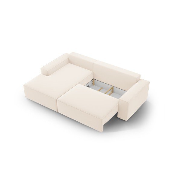 Béžová zamatová rozkladacia/s úložným priestorom rohová pohovka (ľavý roh/s leňoškou) Jodie – Micadoni -image-4