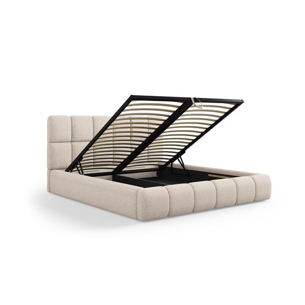 Béžová čalúnená dvojlôžková posteľ s úložným priestorom s roštom 180x200 cm Bellis – Micadoni Home-image-2