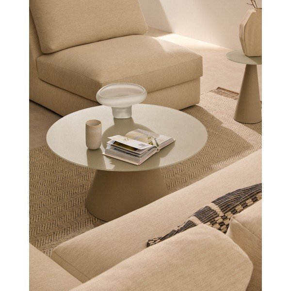 Svetlosivý okrúhly konferenčný stolík so sklenenou doskou ø 80 cm Wilshire – Kave Home-image-1