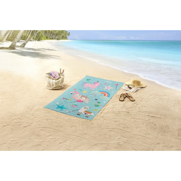 Modrá detská zamatová plážová osuška 75x150 cm Moody – Good Morning-image-1