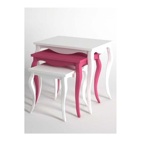 Sada 3 konferenčných stolíkov v bielej a ružovej farbe Monte Perla