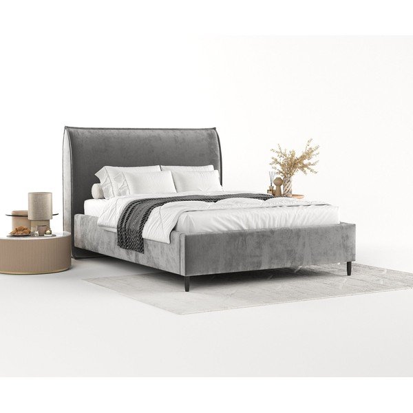 Sivá čalúnená dvojlôžková posteľ s úložným priestorom s roštom 140x200 cm Shell – Maison de Rêve-image-1