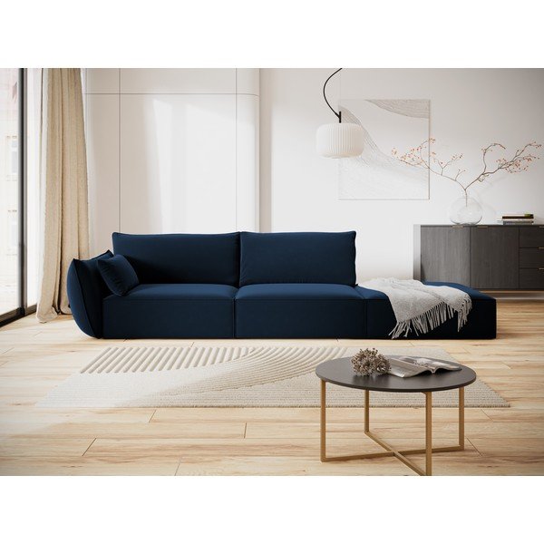 Tmavomodrá zamatová pohovka ľavý roh 264 cm Vanda – Mazzini Sofas-image-1