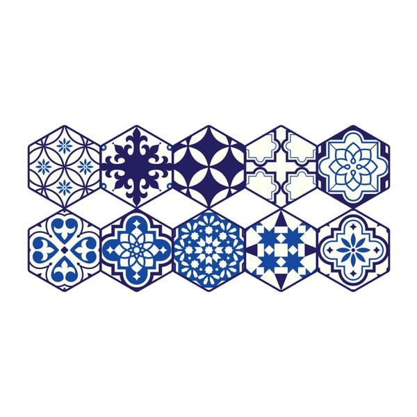 Sada 10 samolepiek na podlahu Ambiance Floor Stickers Hexagons Jena, 40 × 90 cm