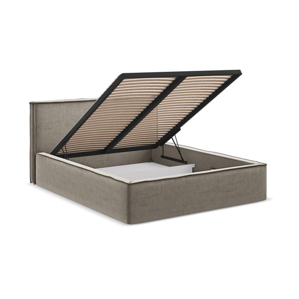 Taupe čalúnená dvojlôžková posteľ s úložným priestorom s roštom 160x200 cm Anani – Makamii-image-2