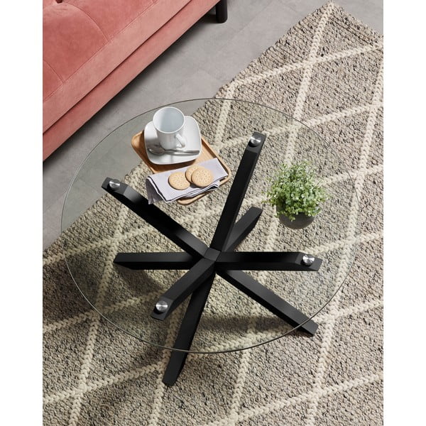 Čierny okrúhly konferenčný stolík so sklenenou doskou ø 82 cm Argo – Kave Home-image-1
