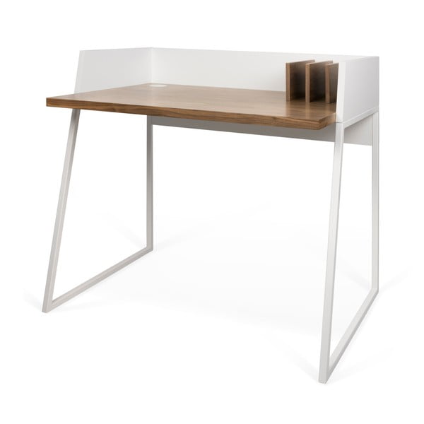 Biely pracovný stôl s detailmi v dekore orechového dreva TemaHome Volga-image-1