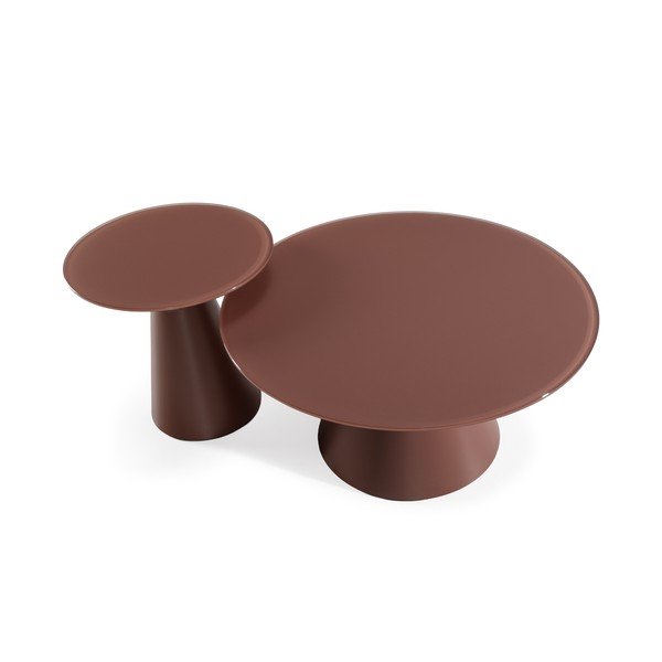 Hnedé okrúhle konferenčné stolíky v súprave 2 ks so sklenenou doskou ø 80 cm Vida – MOME-image-4