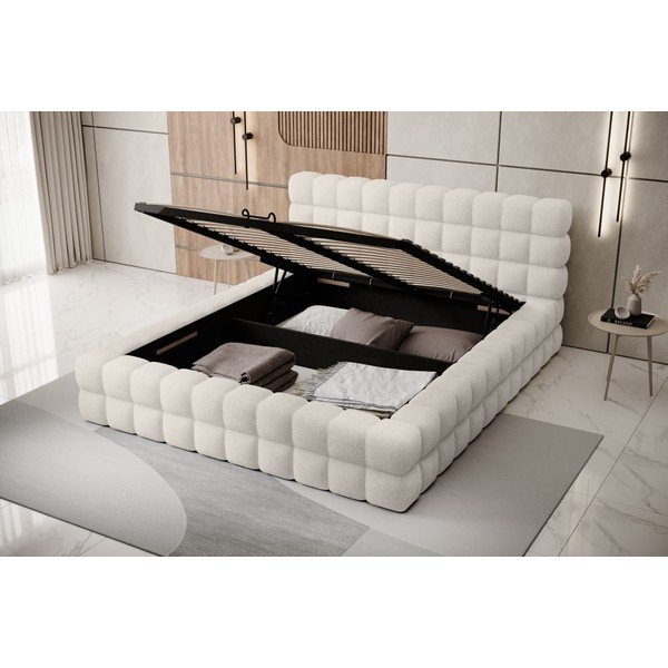 Biela čalúnená dvojlôžková posteľ s úložným priestorom s roštom 160x200 cm Dizzle – ELTAP-image-2