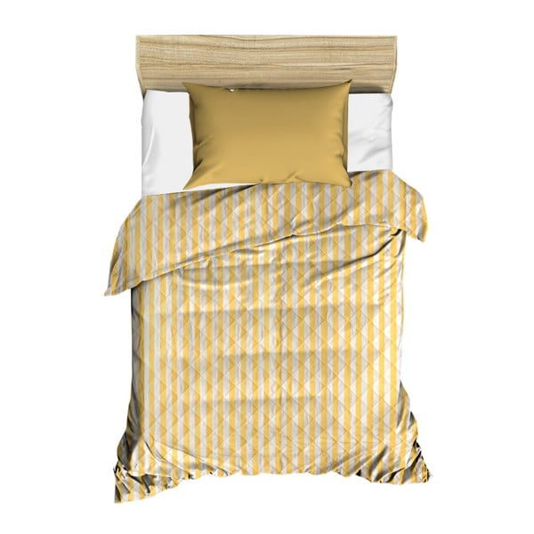 Žltý prešívaný pléd cez posteľ Amanda, 160 × 230 cm