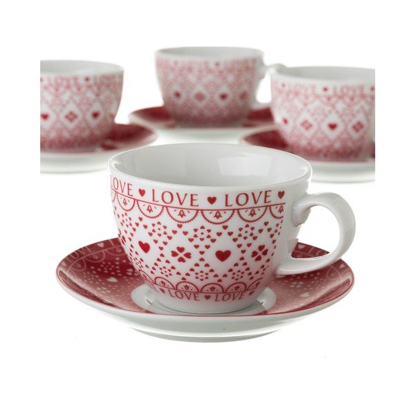 Sada 4 porcelánových hrnčekov na čaj Unimasa Red and White-image-3