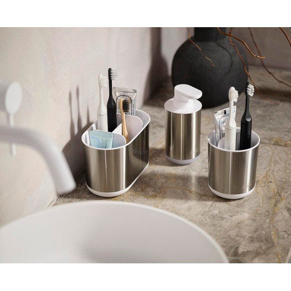 Stojan na zubné kefky z nehrdzavejúcej ocele v striebornej farbe Duo Steel – Joseph Joseph-image-4