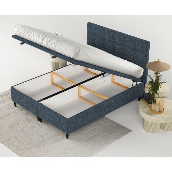 Tmavomodrá čalúnená dvojlôžková posteľ s úložným priestorom 180x200 cm Senses – Maison de Rêve-image-2