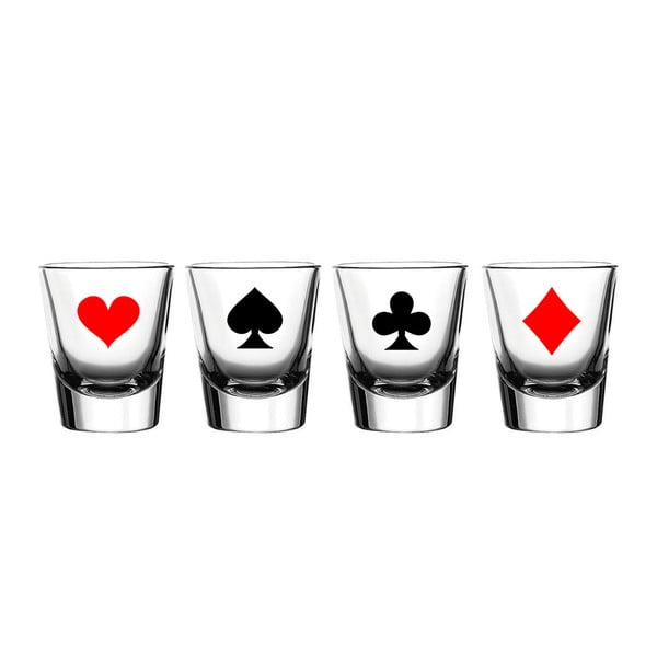 Sada 4 pohárov Vivas Shot Playing Card Symbol, 60 ml